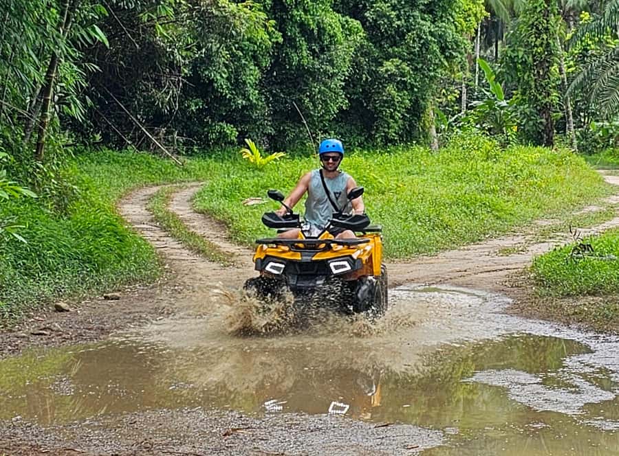 Khao Lak: Bamboo Raft, ATV & Sea Turtle Private Tour - Bamboo Rafting on a Rainforest River: Coffee, a Lagoon Swim, and Getting Wet